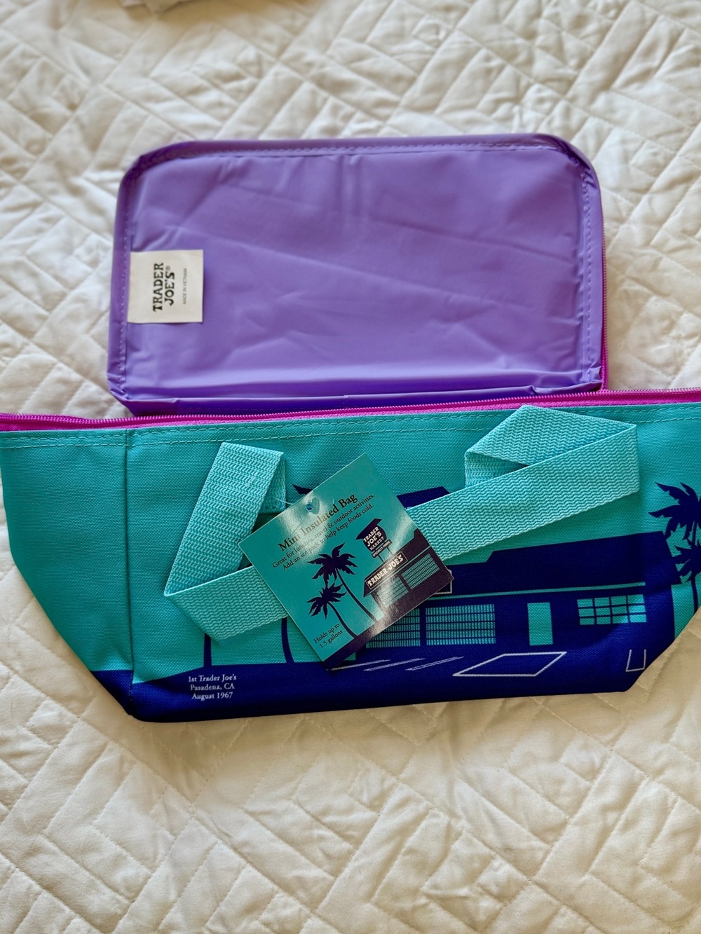 NWT TRADER JOES MINI COOLER TOTE BAG - ice blue
